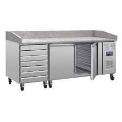 Polar U-Series Double Door Pizza Counter with Granite Top and Dough Drawers 290Ltr