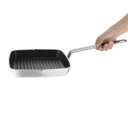Vogue Aluminium Square Non-Stick Teflon Ribbed Skillet Pan 24cm