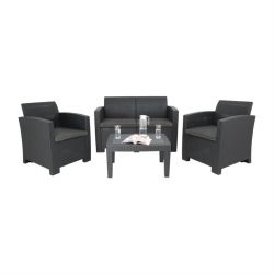 Bolero PP Armchair and Table Wicker Set Grey