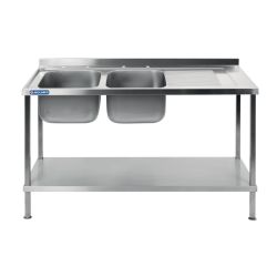 Vogue Stainless Steel Double Sink Right Hand Drainer