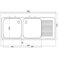 Vogue Stainless Steel Double Sink Right Hand Drainer