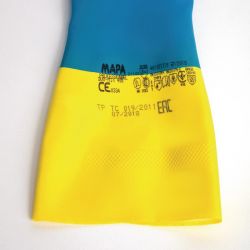 MAPA Alto 405 Liquid-Proof Heavy-Duty Janitorial Gloves Blue and Yellow