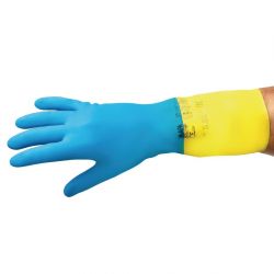 MAPA Alto 405 Liquid-Proof Heavy-Duty Janitorial Gloves Blue and Yellow