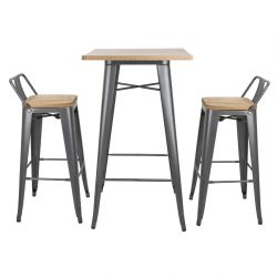 Bolero Bistro Bar Table with Wooden Top Gun Metal