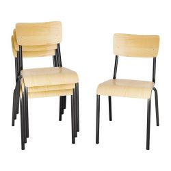 Bolero Cantina Side Chairs with Wooden Seat & Backrest Metallic Grey (4 Pack)
