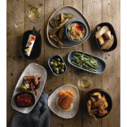 Churchill Studio Prints Kintsugi Agate Grey Chefs Oblong Plates 352 x 187mm (6 Pack)