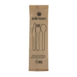 eGreen Individually Kraft Wrapped 4-in-1 Wooden Cutlery Set (250 pack)