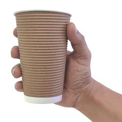 Fiesta Recyclable Coffee Cups Ripple Wall Kraft 455ml / 16oz (25 Pack)