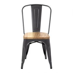 Bolero Bistro Side Chairs with Wooden Seat Pad Gun Metal (4 Pack)