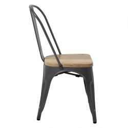 Bolero Bistro Side Chairs with Wooden Seat Pad Gun Metal (4 Pack)