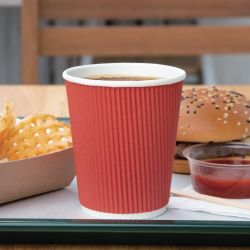 Fiesta Recyclable Coffee Cups Ripple Wall Red 225ml / 8oz (500 Pack)