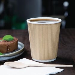 Fiesta Recyclable Coffee Cups Ripple Wall Kraft 225ml / 8oz (25 Pack)