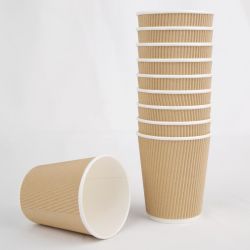 Fiesta Recyclable Coffee Cups Ripple Wall Kraft 225ml / 8oz (25 Pack)