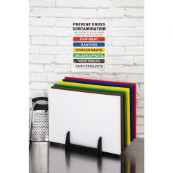 Hygiplas Low Density Chopping Board Set with Rack 450x300x10mm (6 Pack)