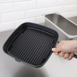 Vogue Square Cast Iron Ribbed Skillet Pan 24cm