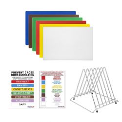 Hygiplas High Density Chopping Board Set with Rack 455x305x12mm (6 Pack)