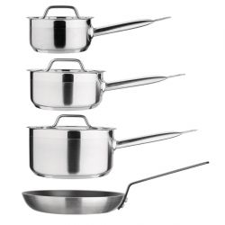 Nisbets Essentials Cook Like A Pro Stainless Steel & Aluminium 4-Piece Saucepan & Frying Pan Set (Pack of 4)