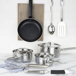 Nisbets Essentials Cook Like A Pro Stainless Steel & Aluminium 4-Piece Saucepan & Frying Pan Set (Pack of 4)