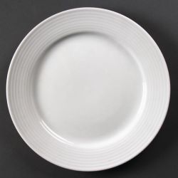 Olympia Linear Wide Rimmed Plates White 250mm (12 pack)