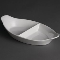 Olympia Whiteware Divided Oval Eared Dishes 295x155mm (6 Pack)