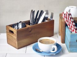 GenWare Acacia Wood 3 Compartment Cutlery Box