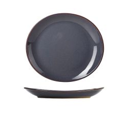 Rustic Stoneware Blue Oval Plate 25x22cm - Pack of 6