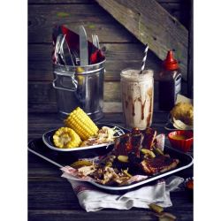 Enamel Serving Tray Black with White Rim 33.5x23.5x2.2cm - Pack of 6
