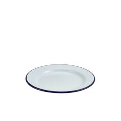 Enamel Wide Rim Plate White & Blue 20cm - Pack of 12