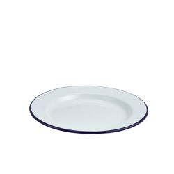 Enamel Wide Rim Plate White & Blue 24cm - Pack of 12
