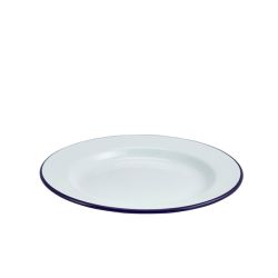 Enamel Wide Rim Plate White & Blue 26cm - Pack of 12