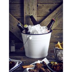 Enamel Bucket White with Blue Rim 22cm Dia - Pack of 4