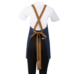 Southside Short Length X-Cross Back Bib Apron Denim Blue with Tan Ties