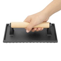 Vogue Cast Iron Steak Weight with Wood Handle