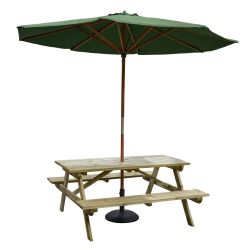 Rowlinson Willington Wooden Parasol Green 2.7m with Base 15kg