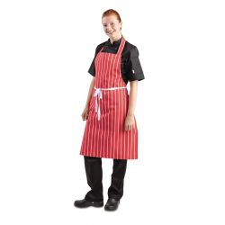 Whites Butchers Stripe Bib Apron Red/White