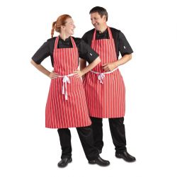 Whites Butchers Stripe Bib Apron Red/White