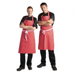 Whites Butchers Stripe Bib Apron Red/White