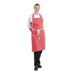 Whites Butchers Stripe Bib Apron Red/White
