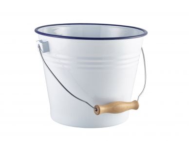 Enamel Bucket White with Blue Rim 22cm Dia - Pack of 4