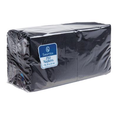 Swantex Cocktail Napkin Black 25x25cm 2ply 1/4 Fold (8 Pack)