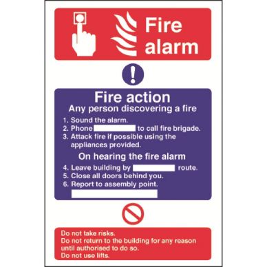 Vogue Fire Alarm / Fire Action Sign Self Adhesive