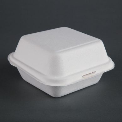 Fiesta Compostable Bagasse Burger Boxes with Bottom Ridges 157mm (500 Pack)
