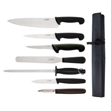 Hygiplas 7-Piece Knife Starter Set with 26.5cm Chef Knife & Roll Bag