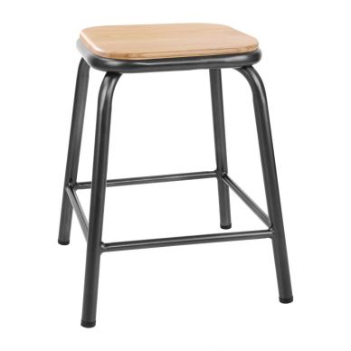 Bolero Cantina Low Stools with Wooden Seat Pad Metallic Grey (4 pack)