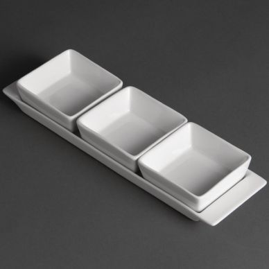 Olympia Whiteware Snack Dishes with Plates 3 Section (2 pack)