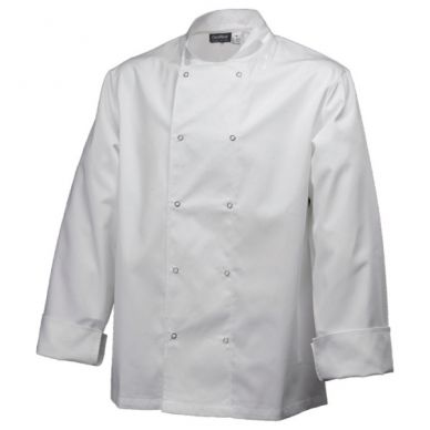 Economy White Long Sleeve Press Stud Button Chef Jacket