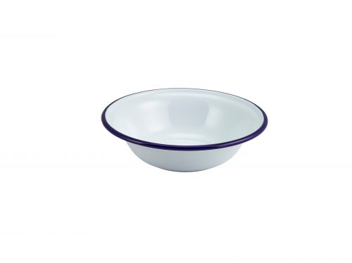 Enamel Bowl White with Blue Rim 16cm/6.25