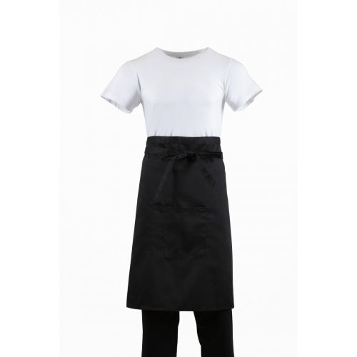 Whites Bistro Apron Polycotton Black with Pocket 1000x700mm