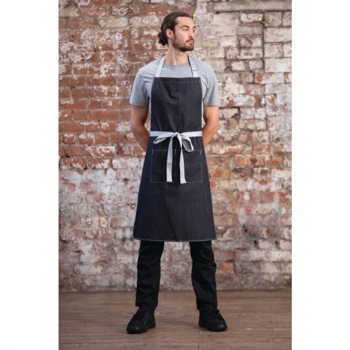 Southside Bib Apron Denim Black with Grey Ties