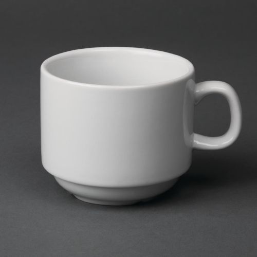 Olympia Whiteware Stacking Tea Cups 7oz 200ml (12 Pack)